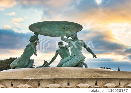 The Triton fountain just outside the City Gate of Valletta, Malta The Triton fountain just outside the City Gate of Valletta, Malta 136058577