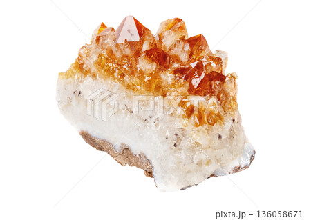 Citrine in rock in crystals mineral stone on a white background Citrine in rock in crystals mineral stone on a white background 136058671