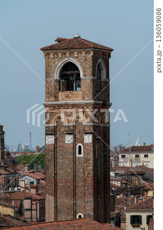 San Giovanni Elemosinario bell tower over Venice rooftops, Italy San Giovanni Elemosinario bell tower over Venice rooftops, Italy 136059086