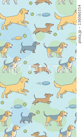 Seamless pattern active dogs playing 136060354