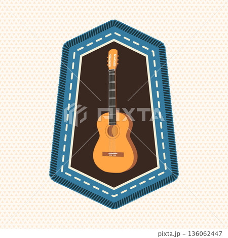 Scout badge with guitar. Vector. Merit patch, sticker for camping outdoor and academic activities 136062447