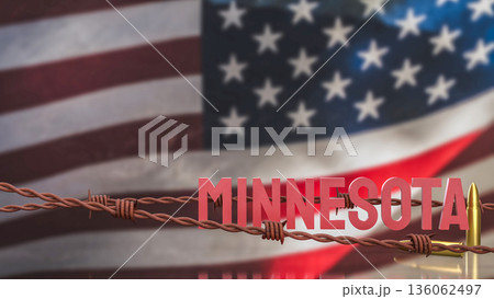 Minnesota State Name with Barbed Wire and Bullet Concept 3d render. Minnesota State Name with Barbed Wire and Bullet Concept 3d render. 136062497