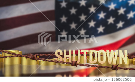 Government Shutdown Concept with Barbed Wire and United States Flag 3d render. 136062506