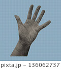 Trendy vintage collage conception with pointing up finger symbol. Halftone illustration of human hand showing direction and attention gesture in retro pop art style. Vector illustration. 136062737