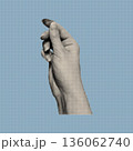 Trendy vintage collage conception with reaching hand symbol. Halftone illustration of human hand grabbing and interaction gesture in retro pop art style. Vector illustration. 136062740