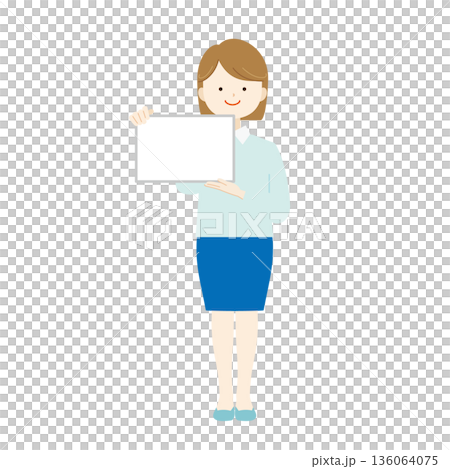 フリップボードを持って説明する女性の全身イラスト素材 案内・教育07 フリップボードを持って説明する女性の全身イラスト素材 案内・教育07 136064075