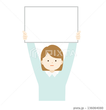 フリップボードを持つ女性の上半身イラスト素材　説明・解説・プレゼン05 136064080
