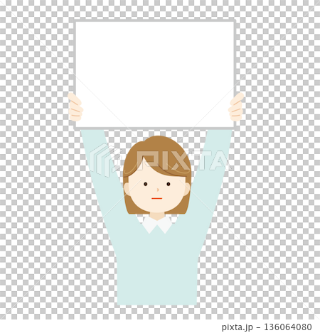 フリップボードを持つ女性の上半身イラスト素材　説明・解説・プレゼン05 136064080