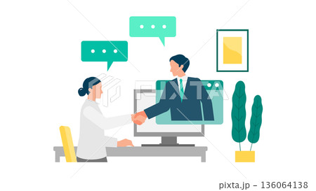 自宅でリモート会議を行う女性のビジネスイラスト 136064138