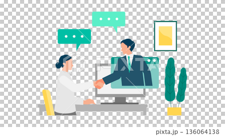 自宅でリモート会議を行う女性のビジネスイラスト 136064138