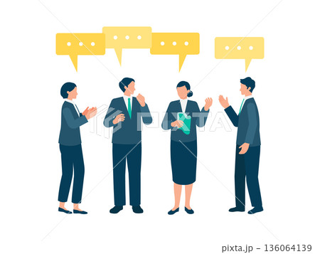 立ち会議で話し合う男女のビジネスイラスト 136064139