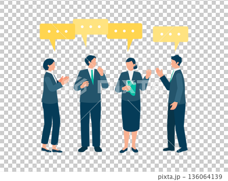 立ち会議で話し合う男女のビジネスイラスト 136064139