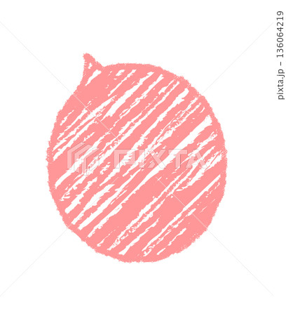 Fluid crayon sketch speech balloon forms a soft circle with a diagonal texture. Chat bubble for message or quote in conversation. Playful sticker symbol for dialogue in pastel pink style. 136064219