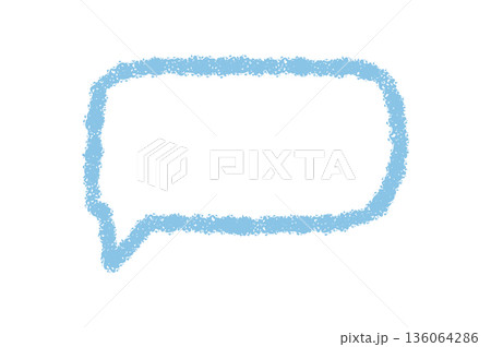 Hand drawn speech bubble outline with blue crayon in rectangle shape and organic, round style. Blank icon for communication, message, and talk ideas in sketch format with modern playful feel. 136064286