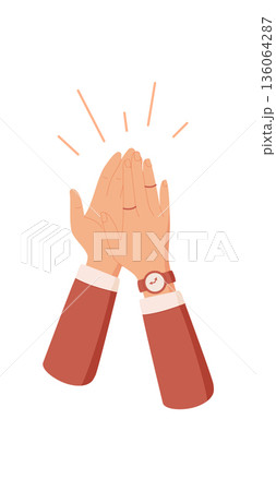Clapping hands in flat style express a cheerful gesture. Hands raised in applause symbolize happiness, unity, and celebration. Perfect for themes of joy and community. Clapping hands in flat style express a cheerful gesture. Hands raised in applause symbolize happiness, unity, and celebration. Perfect for themes of joy and community. 136064287