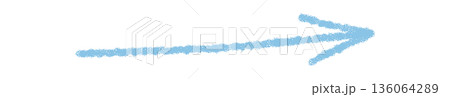 Hand drawn blue crayon arrow with a textured stroke. This sketch symbol creates an expressive pointer element, combining graphic style and unique texture for modern creative use. 136064289