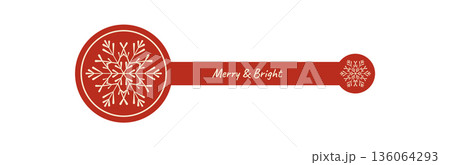 Christmas package seal label with red outline snowflake decoration. Festive lid element serves as a merry holiday emblem for xmas packaging. Stylish graphic illustration in seasonal label design. Christmas package seal label with red outline snowflake decoration. Festive lid element serves as a merry holiday emblem for xmas packaging. Stylish graphic illustration in seasonal label design. 136064293