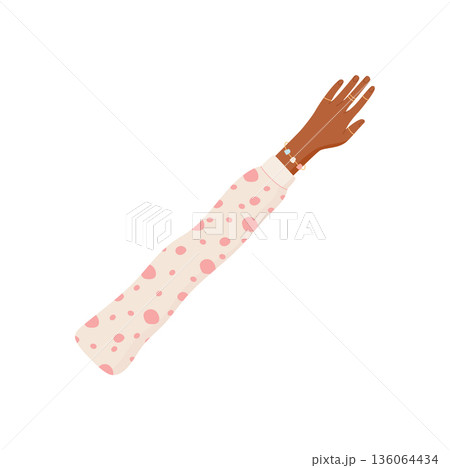 Flat colorful raised hand and arm gesture. Multicultural and diverse concept emphasizing human equality ethnic unity. Symbol of solidarity community, ideal for social themes. Flat colorful raised hand and arm gesture. Multicultural and diverse concept emphasizing human equality ethnic unity. Symbol of solidarity community, ideal for social themes. 136064434