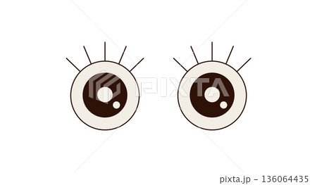 Groovy retro eye in cartoon graphic style as playful funky sticker icon. This black groovy element graphic adds y2k fun and trendy retro expression for modern projects. 136064435