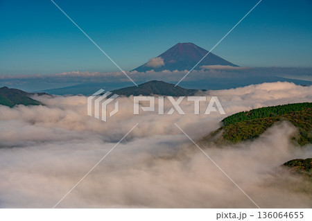 (神奈川県)芦ノ湖を覆う大雲海と富士山 (神奈川県)芦ノ湖を覆う大雲海と富士山 136064655