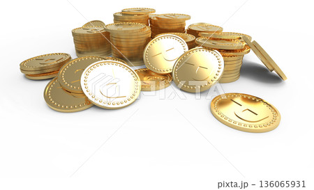 ポイ活イメージ　積み重ねられたゴールドコイン　CG 136065931