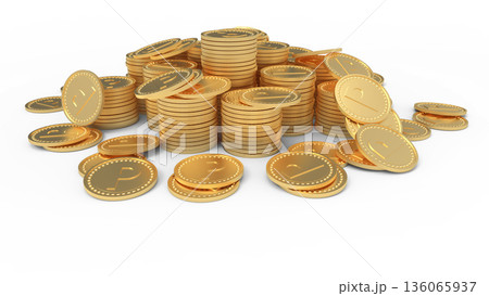 ポイ活イメージ　積み重ねられたゴールドコイン　CG 136065937