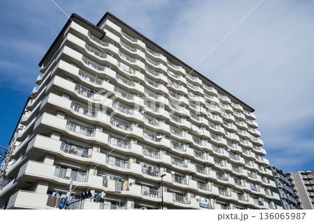 青空の下の日本の集合住宅/アパートメント/マンション/大型分譲住宅 /ファミリー向け分譲マンション 青空の下の日本の集合住宅/アパートメント/マンション/大型分譲住宅 /ファミリー向け分譲マンション 136065987