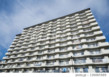 青空の下の日本の集合住宅/アパートメント/マンション/大型分譲住宅 /ファミリー向け分譲マンション 青空の下の日本の集合住宅/アパートメント/マンション/大型分譲住宅 /ファミリー向け分譲マンション 136065989