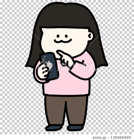 真面目な表情でスマホ画面を操作する若い普段着の女性 背景透過 真面目な表情でスマホ画面を操作する若い普段着の女性 背景透過 136066099