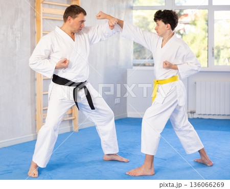 Private karate lesson for teenager in gym 136066269