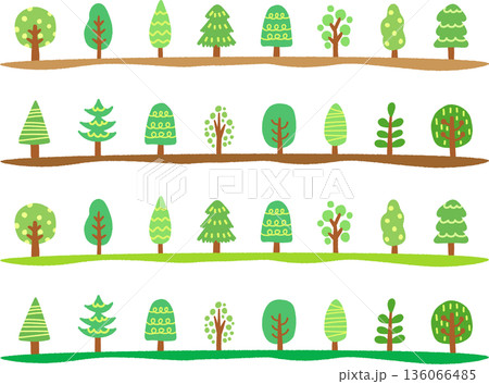 ころんとかわいい木のラインセット素材 136066485
