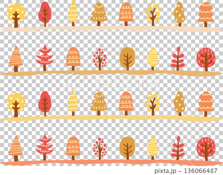 可愛的秋天樹線設置材料 可愛的秋天樹線設置材料 136066487
