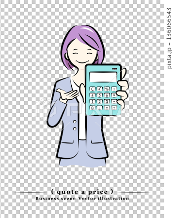 A businesswoman showing a calculator and presenting the amount A businesswoman showing a calculator and presenting the amount 136066543
