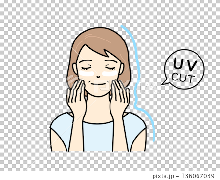 日焼け止めを顔に塗り紫外線をガードするシニア女性のイラスト 日焼け止めを顔に塗り紫外線をガードするシニア女性のイラスト 136067039