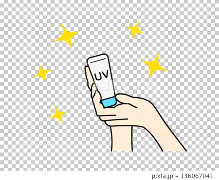 片手で日焼け止めを持ちもう片方の手を添える美容イメージ 136067041