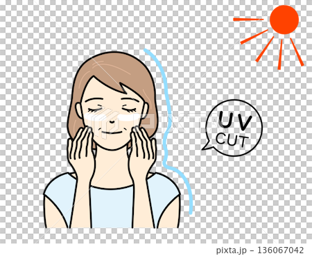 Illustration of a senior woman applying sunscreen to protect her skin from sunlight 136067042