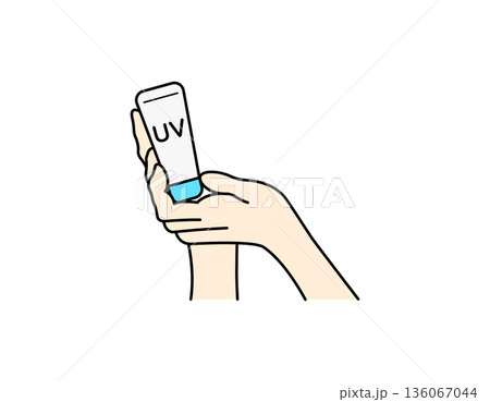 片手で日焼け止めのチューブを持ち手を添える美容のイラスト 136067044