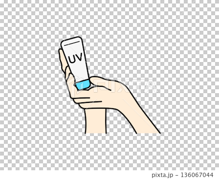 片手で日焼け止めのチューブを持ち手を添える美容のイラスト 136067044