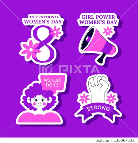 International Women's Day Flat Cartoon Hand Drawn Label Background Illustration 136067338