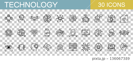 テクノロジーに関するアイコンセット　IT・AI・スマートホーム・ドローンなど 136067389