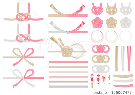 慶事用水引のイラストセット｜日本文化の冠婚葬祭のイラスト 136067475