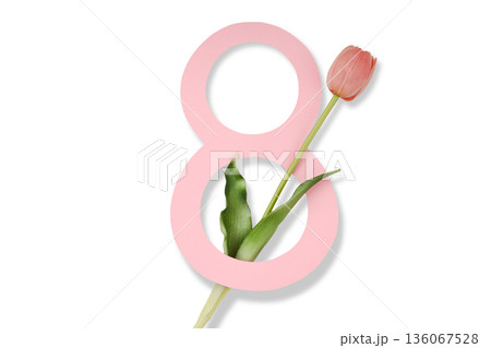 Colorful tulip and number 8 design for Women's Day, isolated, PNG 136067528
