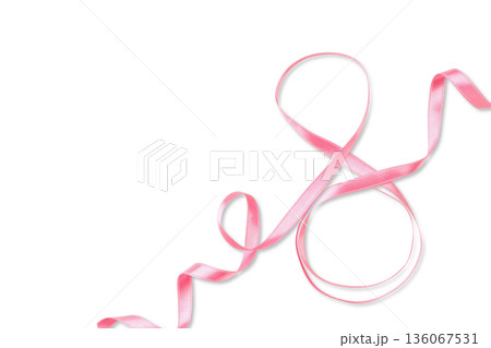 Beautiful pink ribbon symbolizing Women's Day, isolated, PNG 136067531