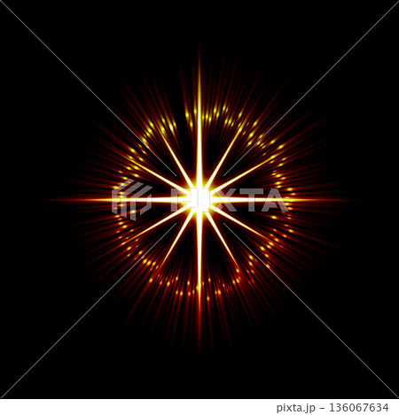 太陽のように爆発する黄金色とオレンジ色の光の星 136067634
