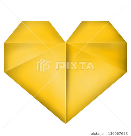 黄色のおりがみでつくったハートのイラスト 136067638