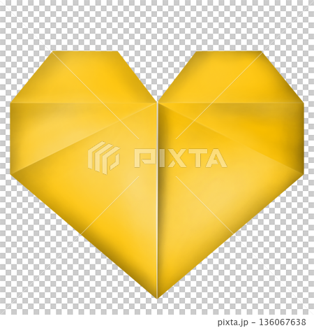 黄色のおりがみでつくったハートのイラスト 136067638