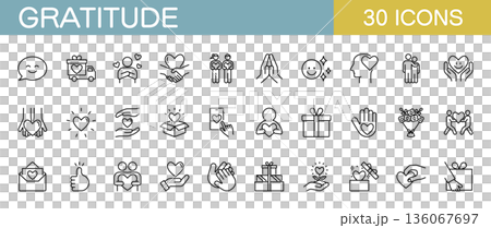 Gratitude icon set: hearts, gifts, charity, etc. 136067697