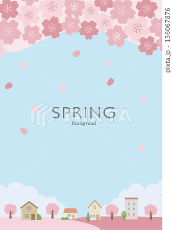 春の背景イラスト　桜の背景　春素材　バナー　縦 136067876