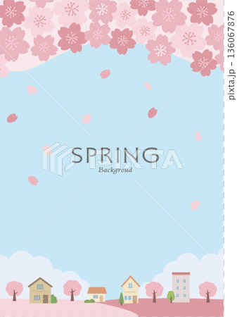 Spring background illustration, cherry blossom background, spring material, banner, vertical 136067876