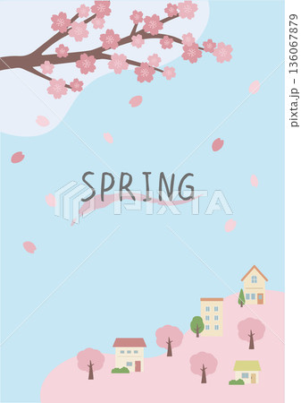 春の背景イラスト　桜の背景　春素材　バナー　縦 136067879